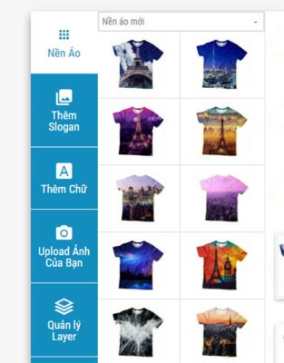 Giao diện bên trái màn hình website thiết kế hình ảnh in áo lớp đồng phục Hải Anh