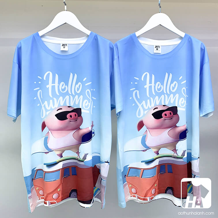 Mẫu áo thun đồng phục du lịch 3D slogan "Hello Summer"
