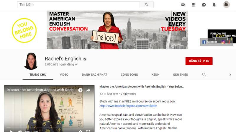 Rachel’s English - kênh youtube học tiếng anh cải thiện khả năng phát âm tiếng anh chuẩn chỉnh cho học sinh