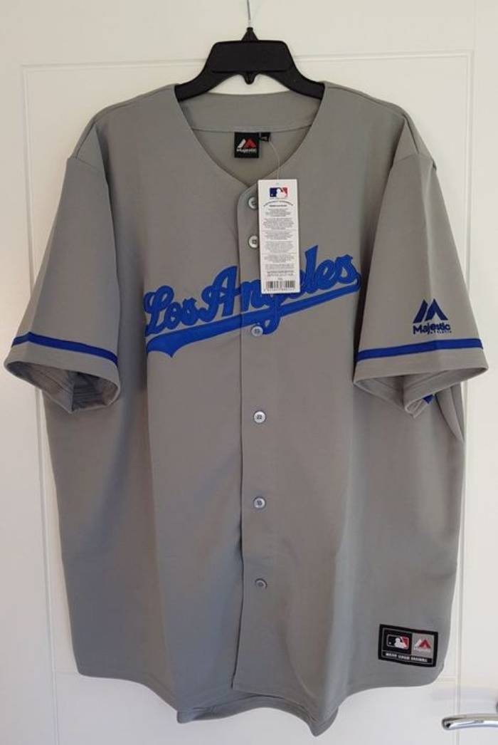 Áo bóng chày Los Angeles màu xám ghi sang trọng phối viền xanh dương