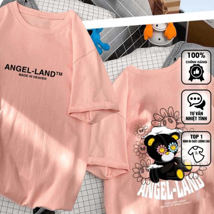 Mẫu áo thun gấu bông Angel Land với gam màu hồng thời thượng