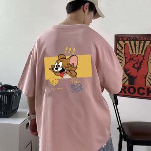 Mẫu áo thun hình chuột Jerry màu hồng dễ thương