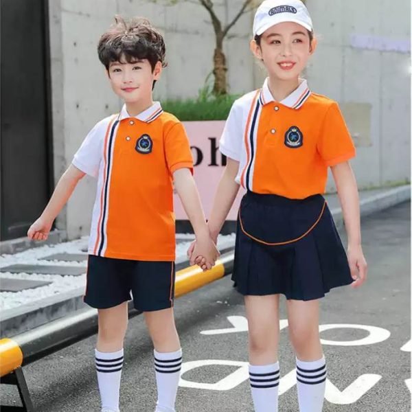 Mẫu áo đồng phục học sinh tiểu học màu cam