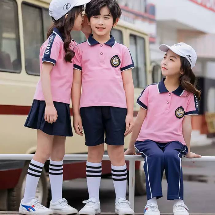 Mẫu áo polo đồng phục học sinh tiểu học màu hồng pastel