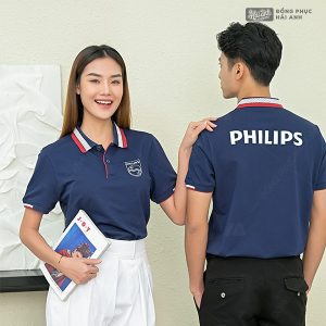 Thiế kế áo polo đồng phục màu xanh đen Philips