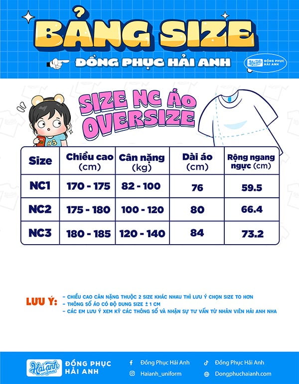 Bảng size áo ngoại cỡ form Oversize