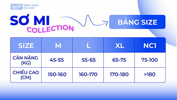 Bảng size áo sơ mi