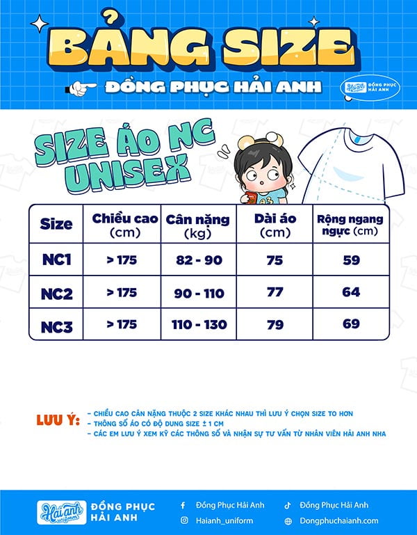 Bảng size áo ngoại cỡ form Unisex