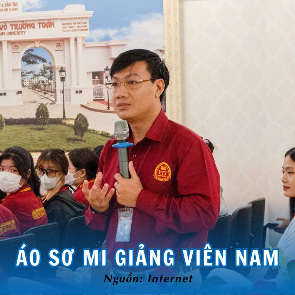 Áo đồng phục sơ mi màu đỏ của giảng viên nam