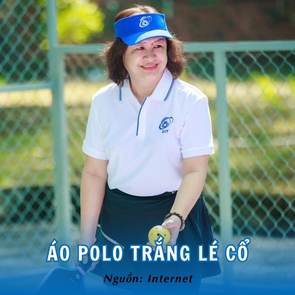 Đồng phục polo trắng lé cổ trang nhã, tinh tế