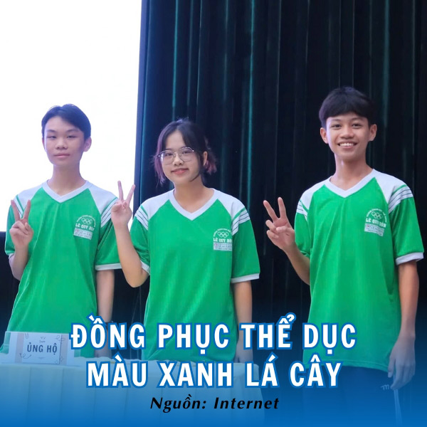 Đồng phục thể dục khối 10 màu xanh lá cây nổi bật