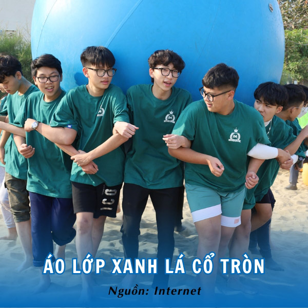 Đồng phục áo lớp chất màu xanh lá cổ tròn trẻ trung, năng động