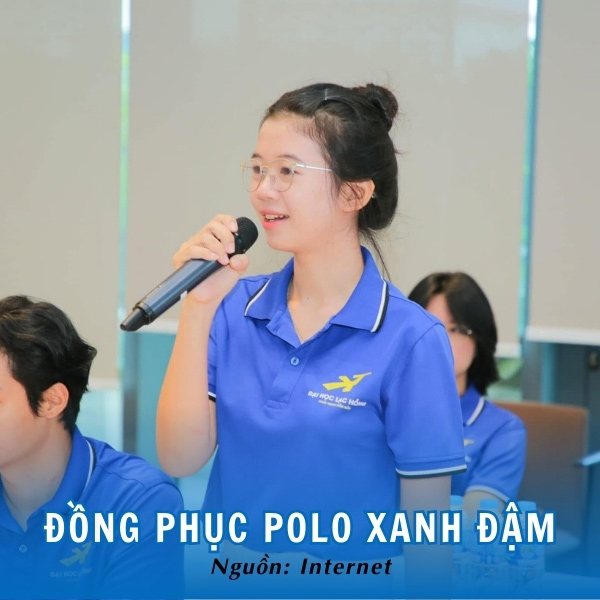 Áo polo xanh đậm đồng phục trường Lạc Hồng hiện đại, cuốn hút
